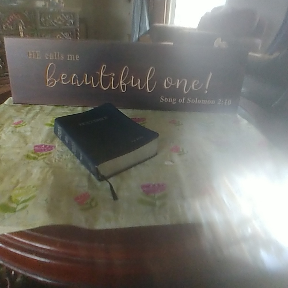 Wooden plaque.. that's written in beatiful cursive